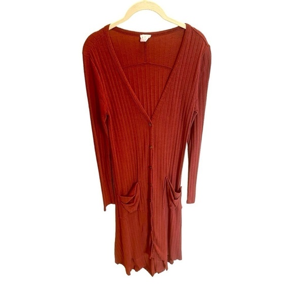 By Together Womens Ribbed Button Front Buster Dress Size Small Rust V Neck - Picture 1 of 3